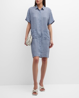 Eileen Fisher Crinkled Organic Linen Midi Shift Shirtdress