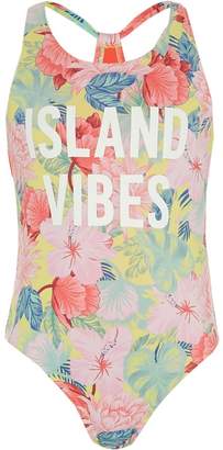 River Island Girls lime floral 'island vibes' swimsuit