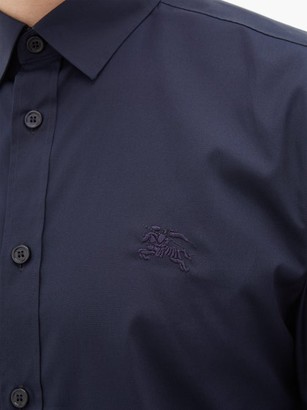 Burberry Logo-embroidered Cotton-blend Poplin Shirt - Navy
