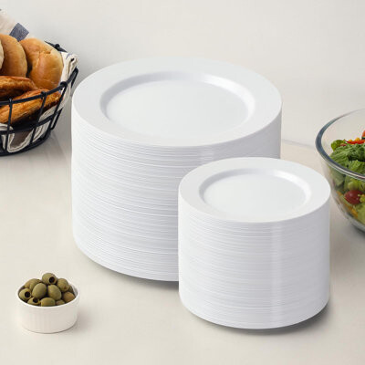 TAIZHOUGUANGRUI 200Pcs White Plastic Plates Disposable Plates For Party Heavy Duty Plastic Plates - 100 Dinner Plates And 100 Salad Plates For Weddings Parties An