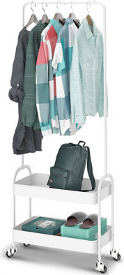 2 - in - 1 with 2 Tier Metal Basket & Wheels Garment Rack, Clothing Rack