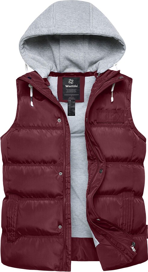 Wantdo Women's Cotton Padded Gilets Winter Outerwear Vest Windproof Body  Warmer Vest Hooded Warm Gilets Wine Red M - ShopStyle Jackets