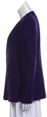 St. John Collarless Wool-Blend Blazer Purple Collarless Wool-Blend Blazer