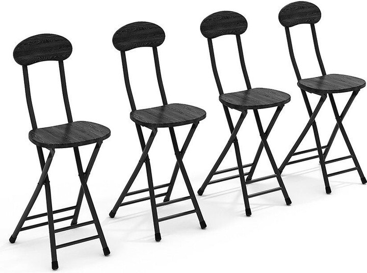 Living and Home Compact Wooden Black Folding Chair with Metal Legs Set