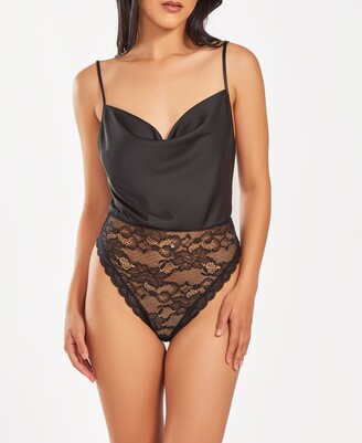 Odette Blush Lace Cowl Underwired Mesh Thong Bodysuit