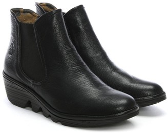 Fly London Phil Black Leather Wedge Chelsea Boots