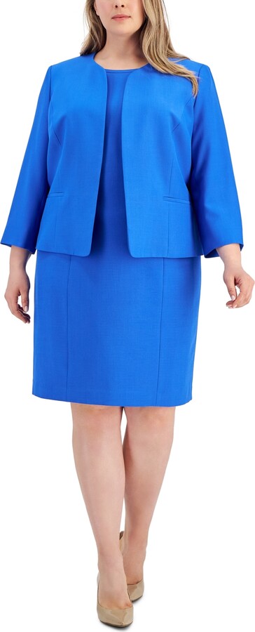 Le Suit Plus Size Collarless Jacket & Sheath Dress Suit Set
