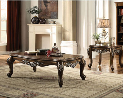 Bloomsbury Market Antique Oak Coffee Table With Queen Legs Rectangular Design Minimalist For Decor Showcase Intricate Wood Top Scalloped Edge Hand - Brushed Look 2