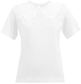 See by Chloe Lace-trim Peter Pan-collar Cotton-jersey T-shirt - White