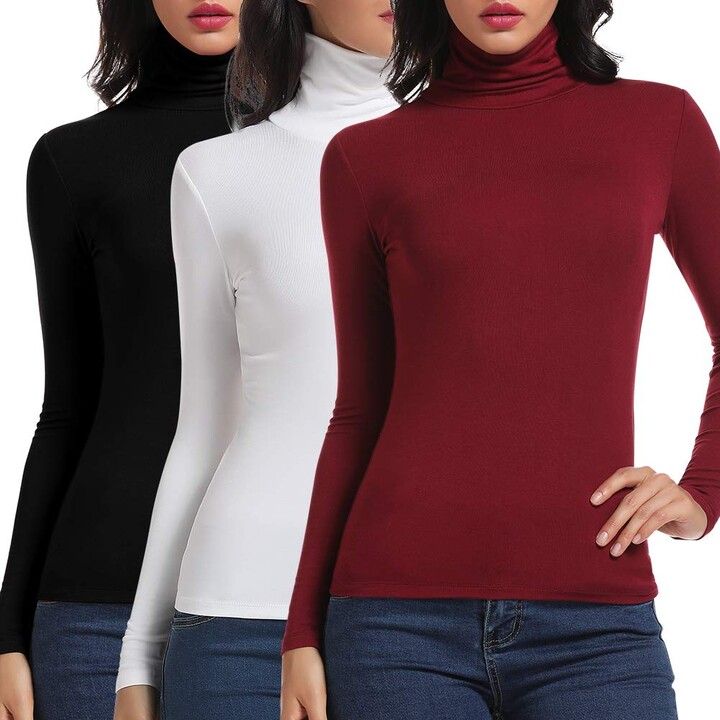 Womens Ladies Polo Stretch Roll High Neck Long Sleeves Turtle Neck Top Shirt Tee 