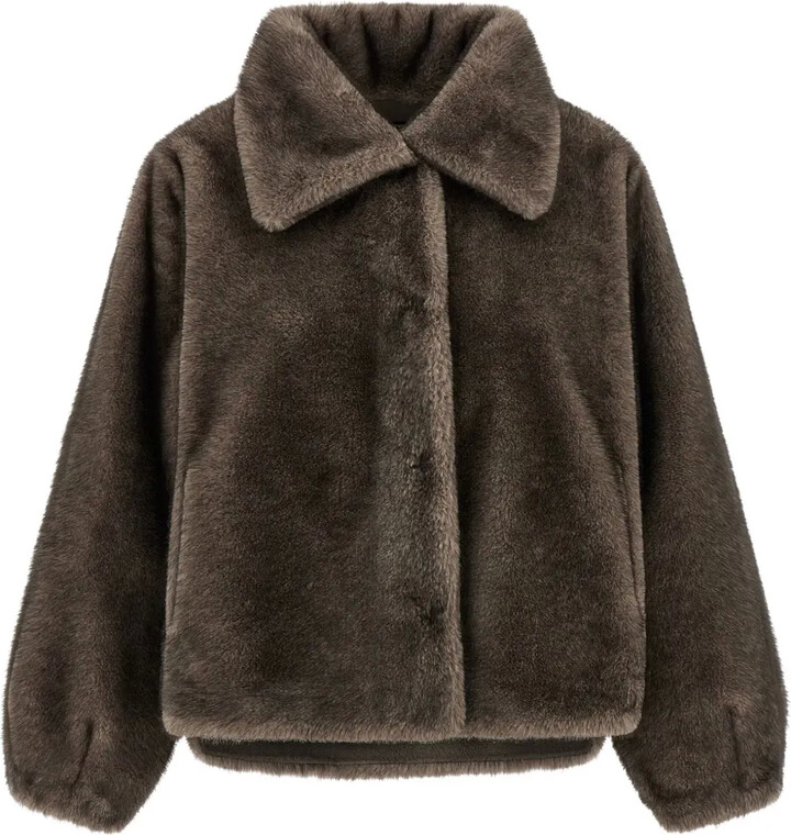 LOU ANDREA Asymmetrical-Hem Faux-Fur Jacket