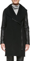 Thumbnail for your product : Vince Leather-Sleeve Shawl-Collar Coat, Black