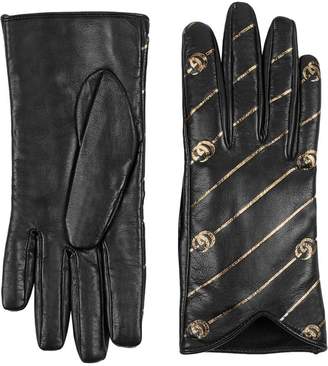 Gucci Leather gloves with Double G stripe print