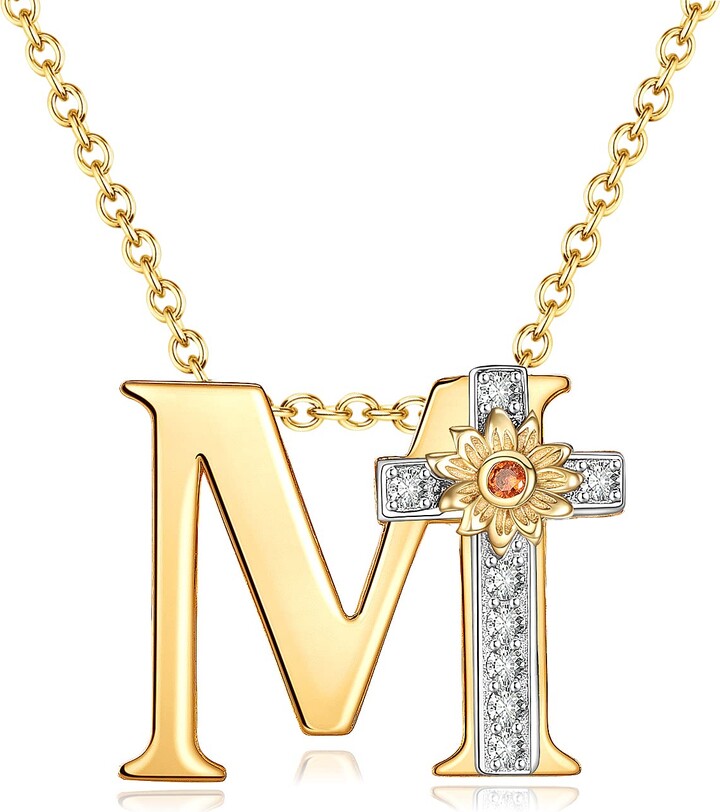 jemplestic m initial necklace for women sterling silver 18k gold plated sunflower cross letter pendant necklace graduation gifts jewelry for women girls