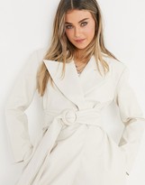 Thumbnail for your product : ASOS DESIGN belted leather look trench in cream