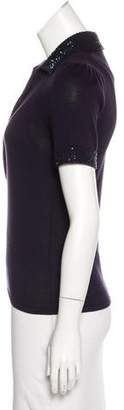 Magaschoni Bead-Embellished Knit Top Navy Bead-Embellished Knit Top