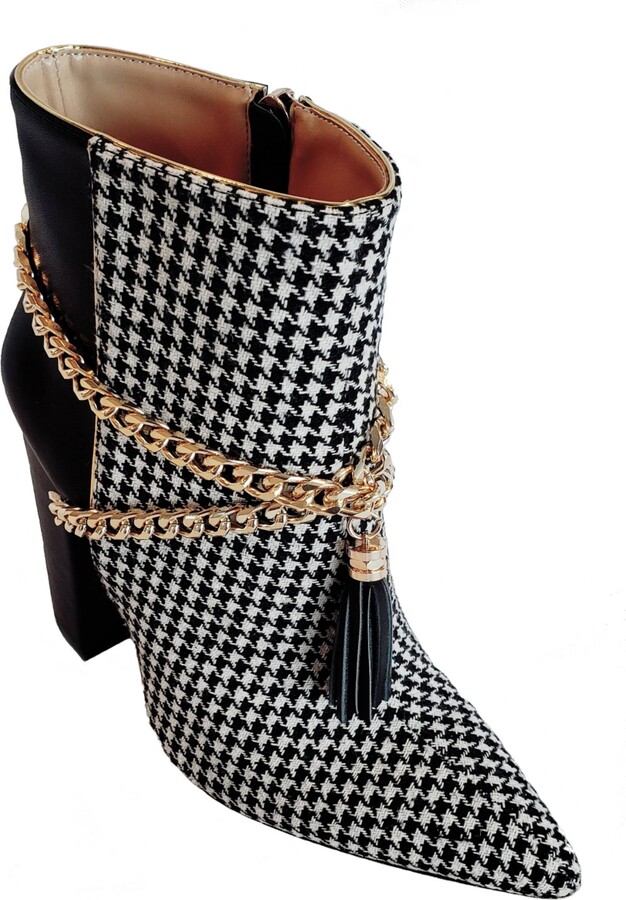 Things Ii Come Women's Keiisha Luxurious Chain Block Heel Dress Booties
