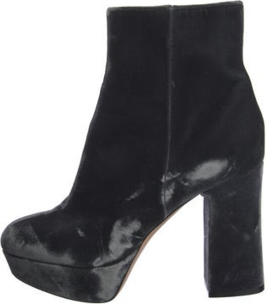 Gianvito Rossi Velvet Ankle Boots Grey & Metallic Semi-Pointed Toes Platform Exposed Zip Closure at Sides Designer