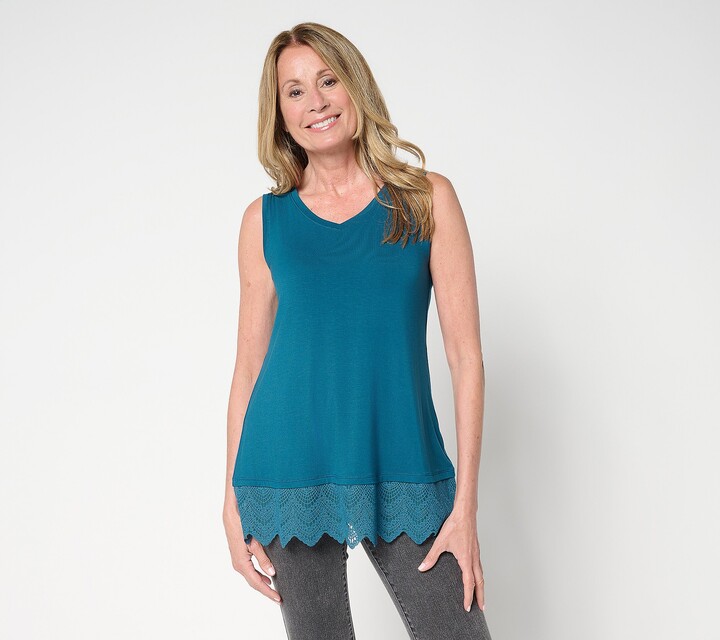 Logo by Lori Goldstein LOGO Layers by Lori Goldstein Petite Knit Tank w/ Lace Hem