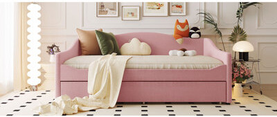 Eye-catching Teddy Fleece Daybed With Led, Trundle For Cozy Bedroom Comfort