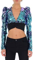 Thumbnail for your product : Amen Sequin Embellished V-Neck Cropped Blouse