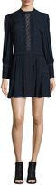 Thumbnail for your product : Haute Hippie Long-Sleeve Silk Victorian Mini Dress, Navy