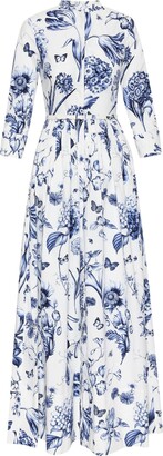 Oscar de la Renta Floral-Print Pleated Midi Dress