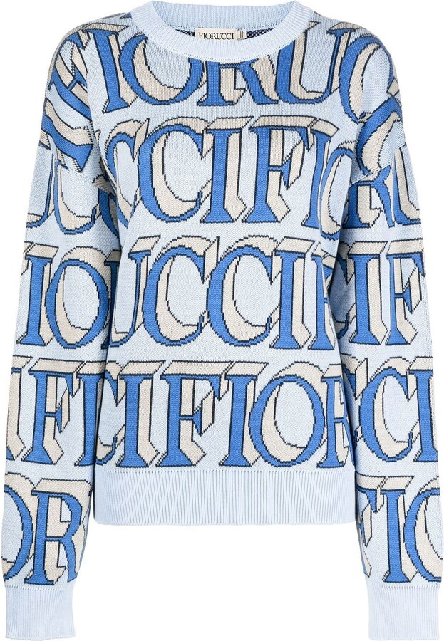 Fiorucci intarsia knit sweater in blue monogram