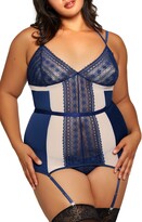 Thumbnail for your product : iCollection Lace & Mesh Teddy with Garter Straps