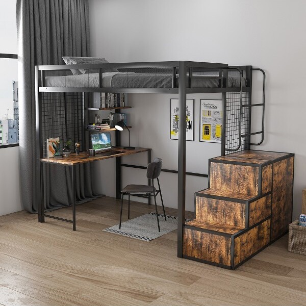 EPOCH VENTS FullSizeLoftBedwithDeskandUSBChargingforBedroom