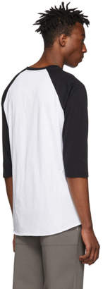 Helmut Lang White and Black Pigeon Three-Quarter Sleeve T-Shirt