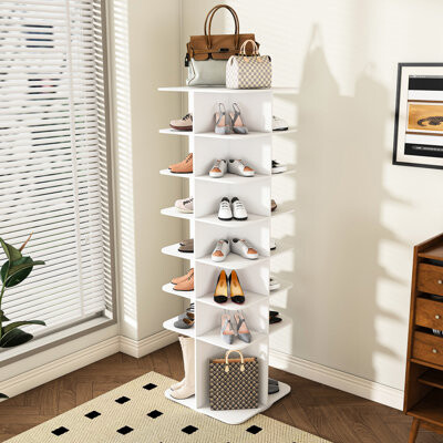 fengshu Spinning Shoe Rack 7, American Design Organizer, White Organizer Bedroom Rack, Holds 28 Pairs,