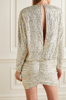 Thumbnail for your product : retrofete Flynn Ruched Sequined Tulle Mini Dress - Beige