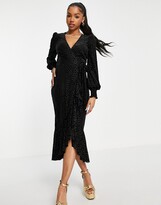 Thumbnail for your product : Little Mistress wrap front midi dress in black animal spot