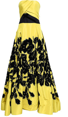 Carolina Herrera Strapless Flocked Printed Silk-faille Gown