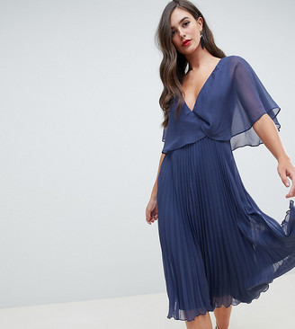 Asos Tall DESIGN Tall flutter sleeve midi dress with pleat skirt