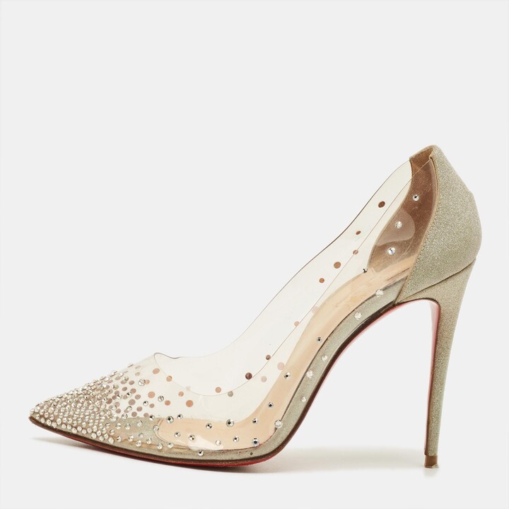 Christian Louboutin Degrastrass Size 38.5 Silver Glitter and PVC Pumps