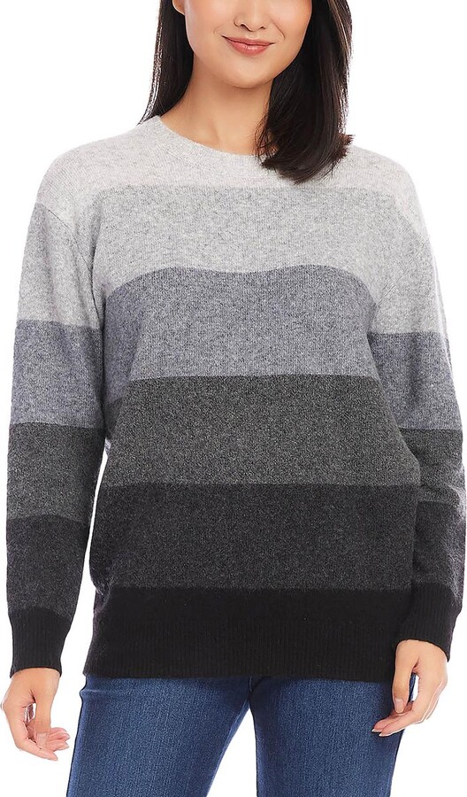 Karen Kane Womens Striped Long Sleeves Crewneck Sweater
