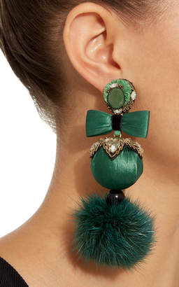 Ranjana Khan Green Fur Pom Earrings