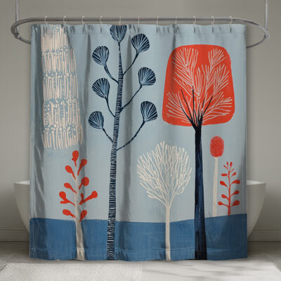 East Urban Home Trees Shower Curtain - Nature Bathroom Decor Modern