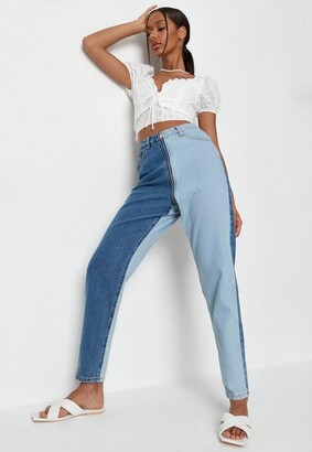 Missguided Blue Spliced Zip Front Mom Jeans - ShopStyle