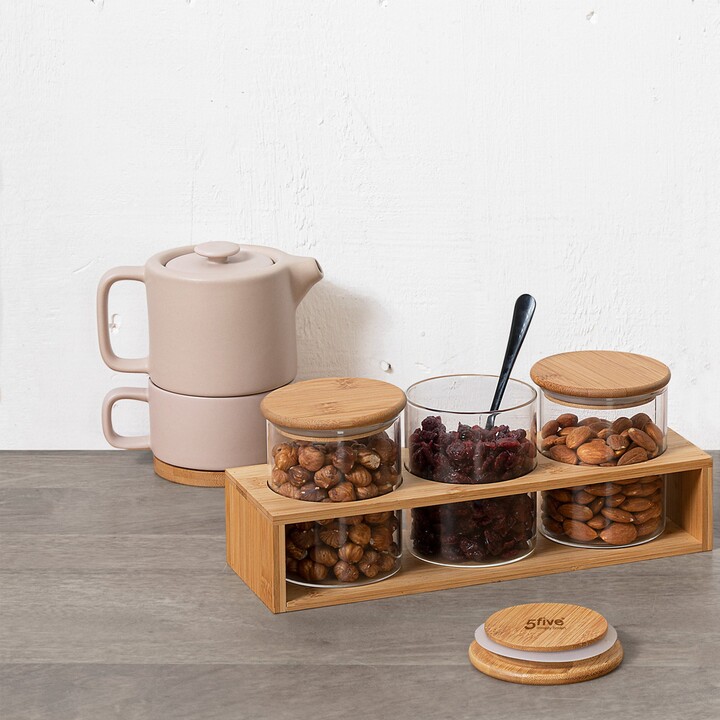 Dunelm Glass Jar & Bamboo 4 Piece Serve Set Clear/Brown ShopStyle Servingware