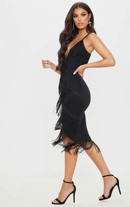 PrettyLittleThing Black Strappy Tassel Longline Midi Dress