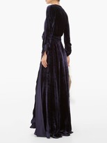 Thumbnail for your product : Maria Lucia Hohan Kamelia Polka-dot Bow Velvet Wrap Dress - Navy