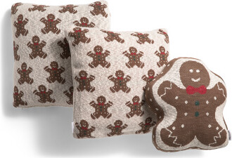 Set Of 3 Multi Gingerbread Pillows | Polyester