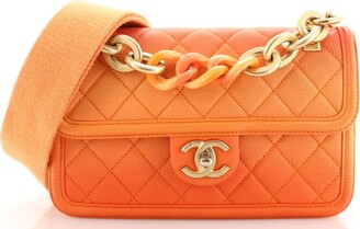 Chanel Sunset On The Sea Flap Bag Quilted Caviar Small Orange 2176894