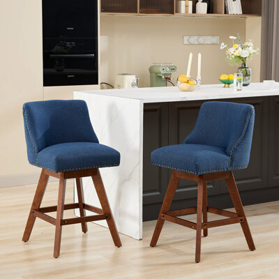 Latitude Run Counter Height Swivel Barstools, 26'' H Seat Height Upholstered Bar Stools Set Of 2, Fabric