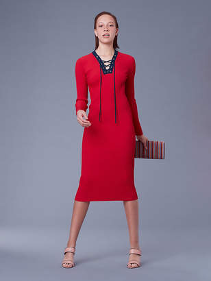 Diane von Furstenberg Long-Sleeve Lace Up Sweater Dress