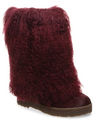 burgundy fur boots