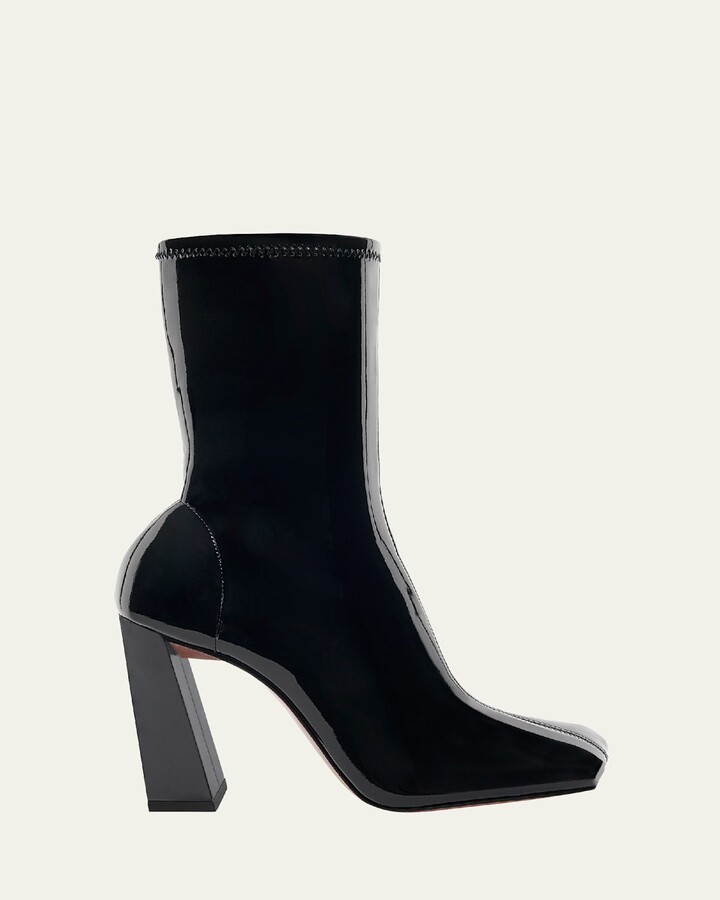 Amina Muaddi Marine Calfskin Stretch Booties